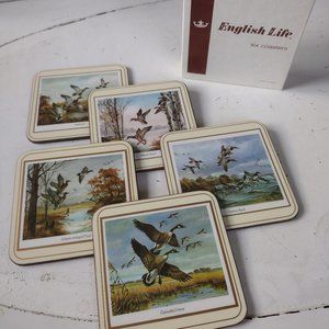 Vintage English Life Set of 5 Wildfowl Cork Coasters Mad in England